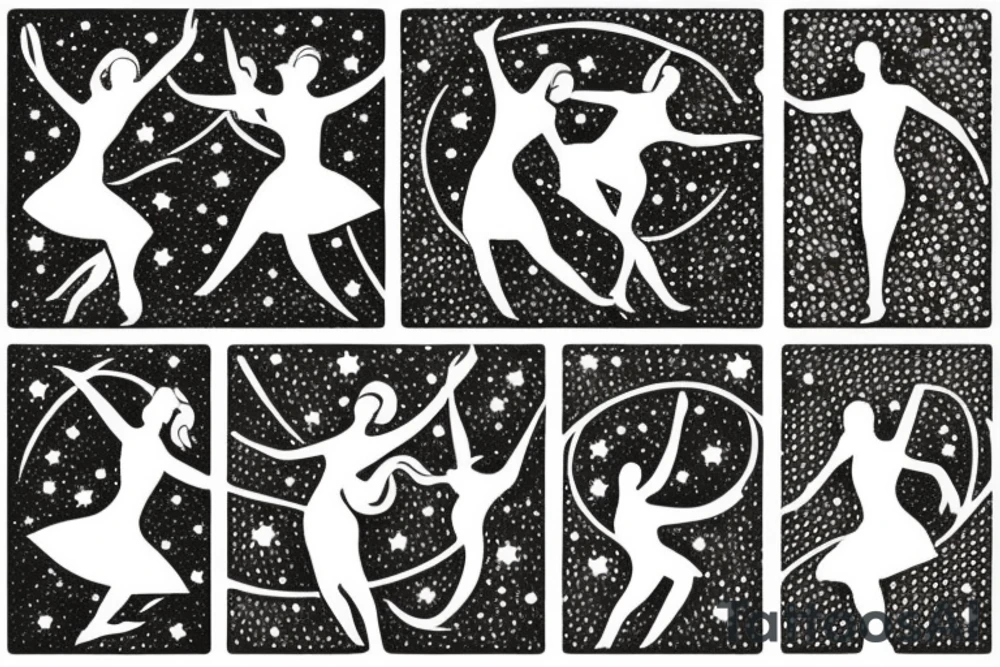 Dancing figures with stars in circle tattoo idea