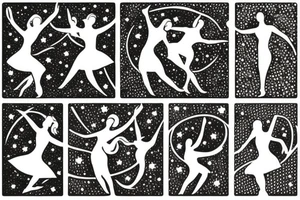 Dancing figures with stars in circle tattoo idea