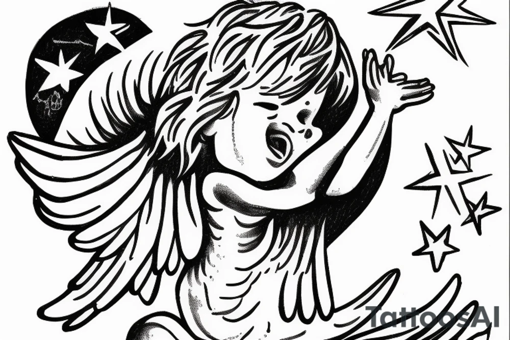 a crying little angel shooting a star from his bow tattoo idea