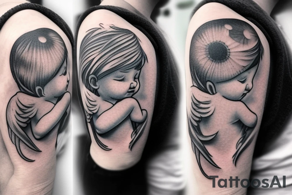 a crying little angel shooting a star from his bow tattoo idea