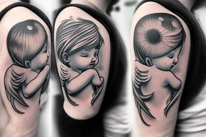a crying little angel shooting a star from his bow tattoo idea