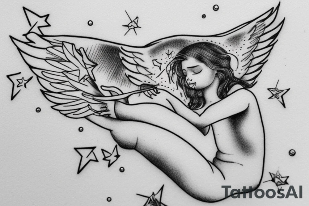 a crying little angel shooting a star from his bow tattoo idea