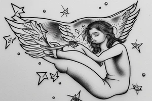 a crying little angel shooting a star from his bow tattoo idea