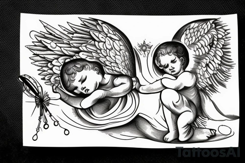 a crying little angel shooting a star from his bow tattoo idea