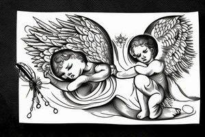 a crying little angel shooting a star from his bow tattoo idea