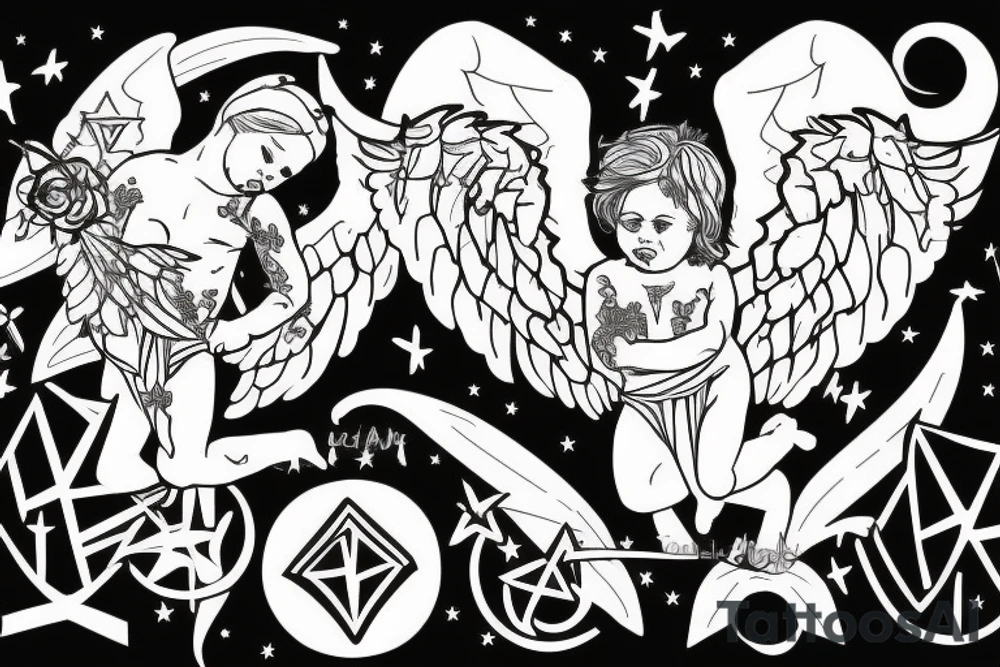 a gothic little angel shooting a star from his bow tattoo idea