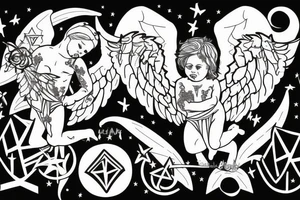 a gothic little angel shooting a star from his bow tattoo idea