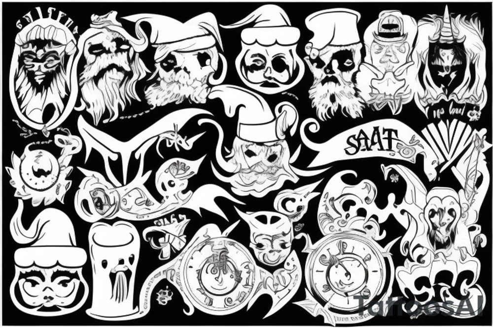 Satan with santa hat tattoo idea