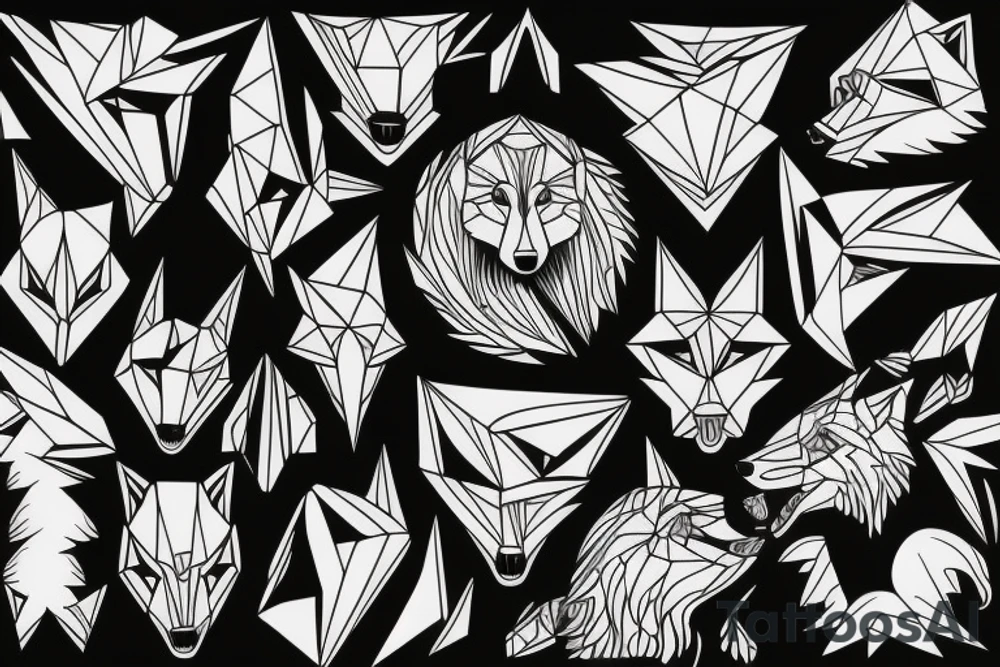 wolf howling, geometric tattoo idea