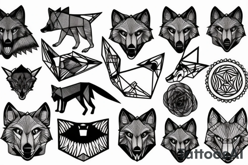wolf howling, geometric tattoo idea