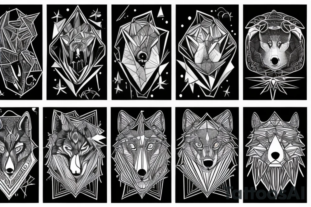 wolf howling, geometric tattoo idea