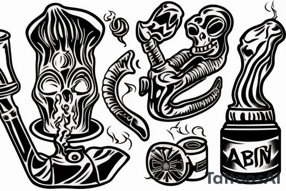 alien smoking a tobacco pipe tattoo idea