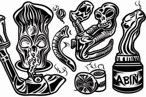 alien smoking a tobacco pipe tattoo idea