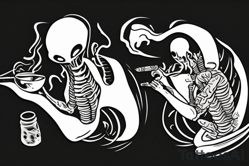 alien smoking a tobacco pipe tattoo idea