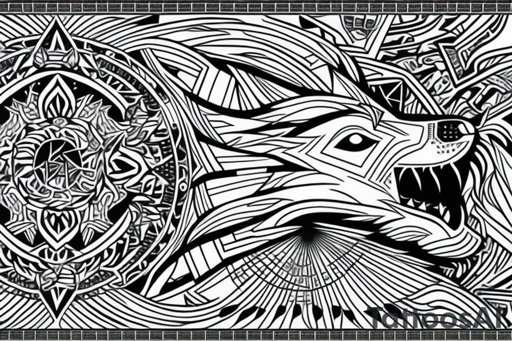 wolf howling, geometric tattoo idea