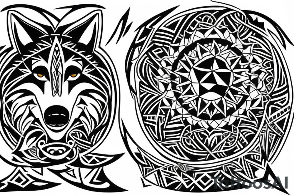 wolf howling, geometric tattoo idea
