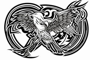 An Assassin's Creed logo with an eagle perched on top, representing the creed's focus on freedom and the eagle's connection to power and strength combined with vikings symbols of forces tattoo idea