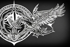 An Assassin's Creed logo with an eagle perched on top, representing the creed's focus on freedom and the eagle's connection to power and strength combined with vikings symbols of forces tattoo idea