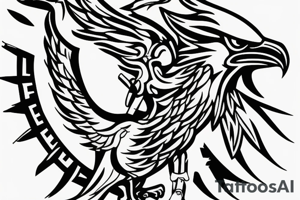 An Assassin's Creed logo with an eagle perched on top, representing the creed's focus on freedom and the eagle's connection to power and strength and with vikings symbols tattoo idea