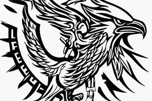 An Assassin's Creed logo with an eagle perched on top, representing the creed's focus on freedom and the eagle's connection to power and strength and with vikings symbols tattoo idea