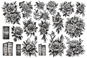 Books with plans and flowers tattoo idea