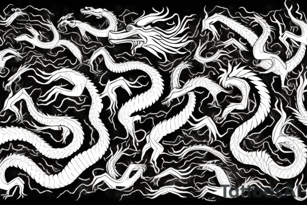 balerion the black dread, hundreds of dragons in the background, fire and blood, game of thrones tattoo idea