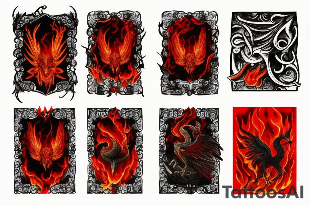 Red fenix over fire on a forest tattoo idea