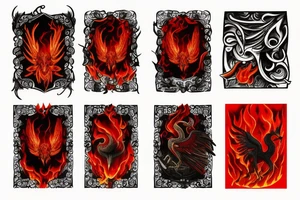 Red fenix over fire on a forest tattoo idea