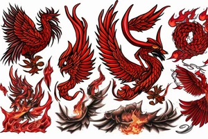 Red fenix over fire on a forest tattoo idea