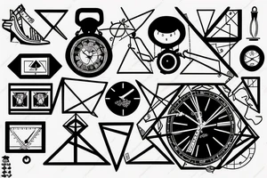 a man walking upstairs with geometry and a clock falling apart. tattoo idea