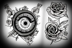 clock eye and rose tattoo idea