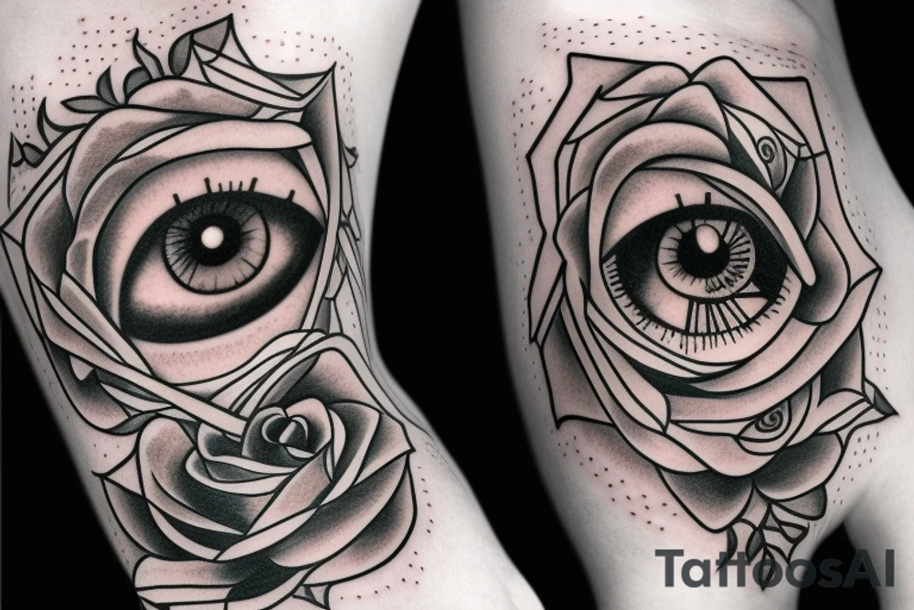 clock eye and rose tattoo idea