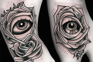 clock eye and rose tattoo idea