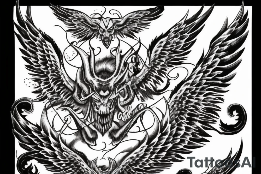 Demon with wings back tatto tattoo idea