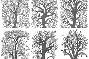 willow tree and oak tree with emerald and pearl tattoo idea