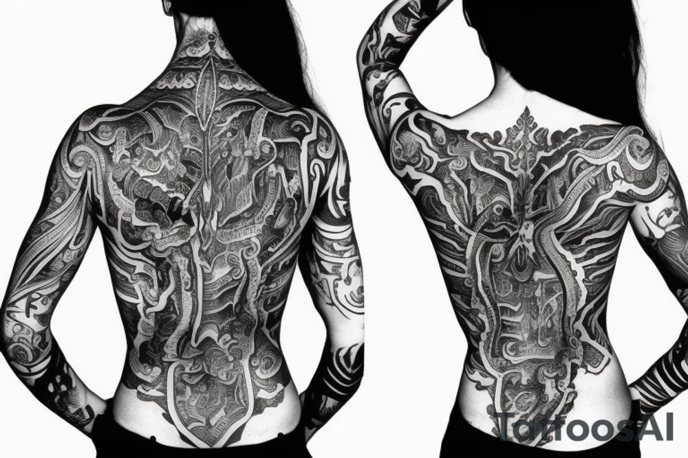 Muscular woman from the back tattoo idea