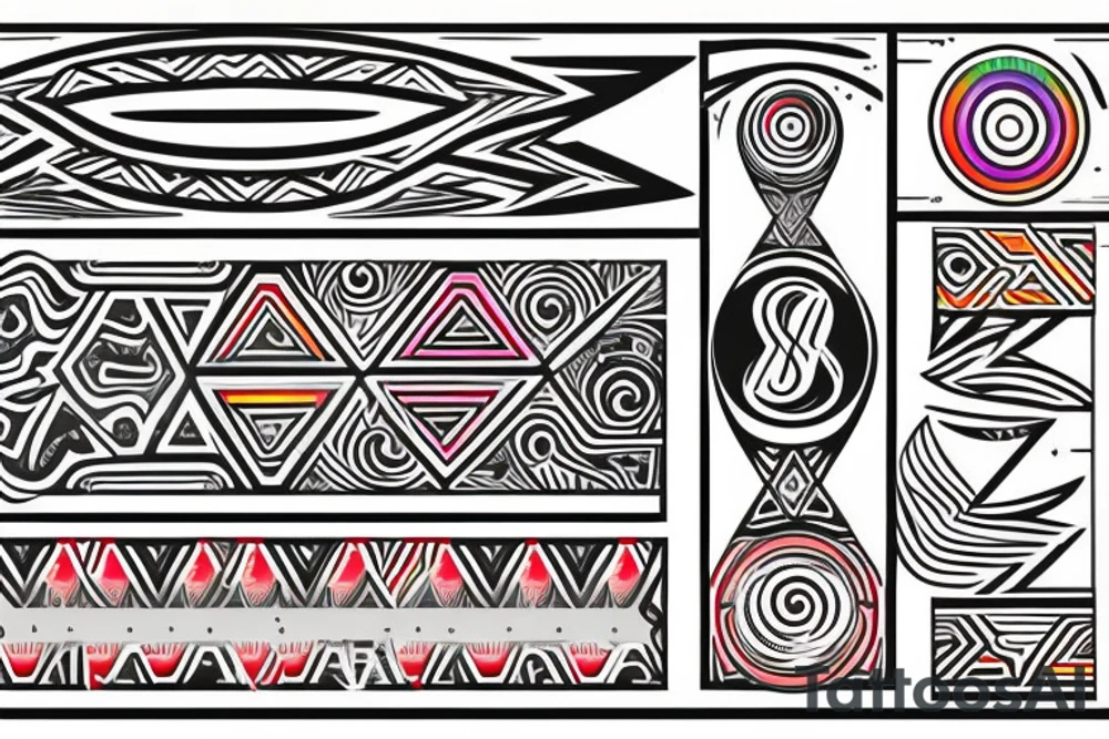 The date 10/10/1968 disguised as a vertical tribal symbol, with gay pride colors embedded. tattoo idea