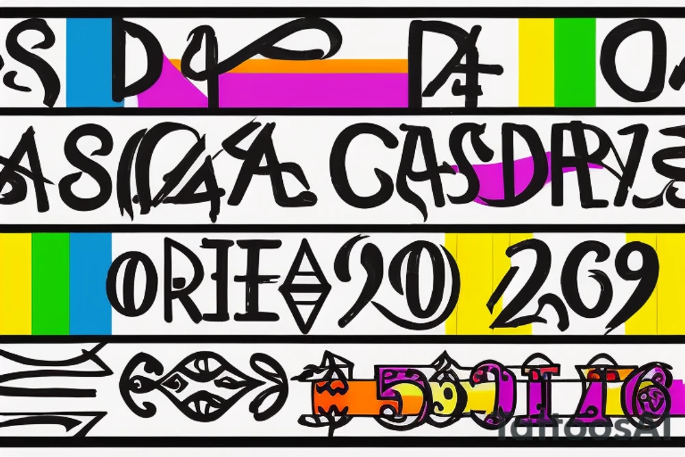 The date 10/10/1968 disguised as a vertical tribal symbol, with gay pride colors embedded. tattoo idea
