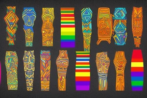 The date 10/10/1968 disguised as a vertical tribal symbol, with gay pride colors embedded. tattoo idea