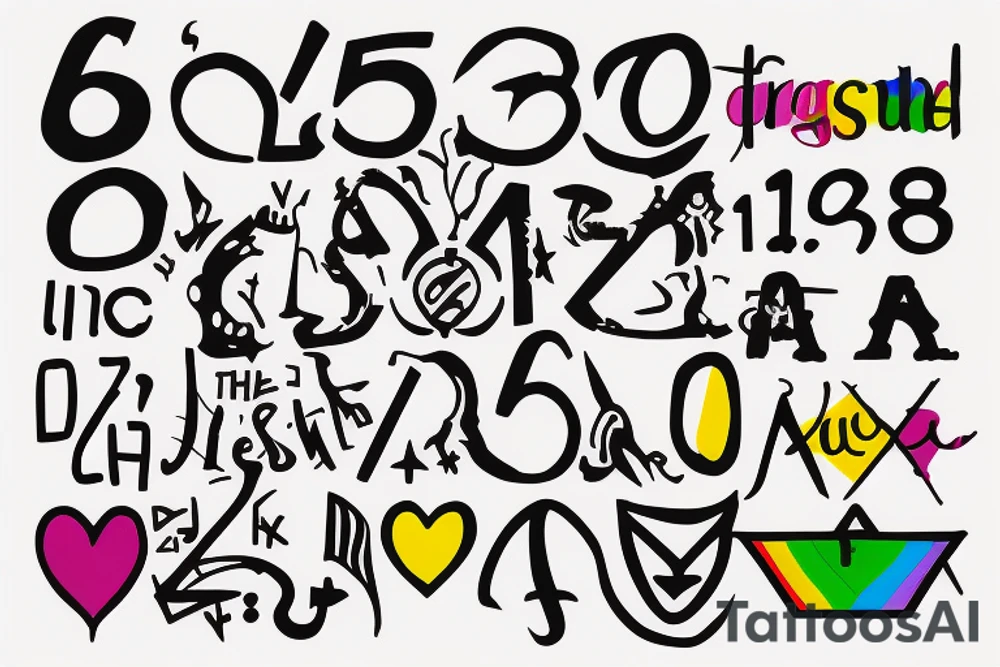 The date 10/10/1968 disguised as a symbol, with gay pride colors embedded. tattoo idea