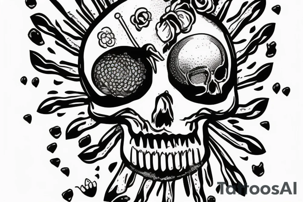 skull with an afro comb inside it tattoo idea