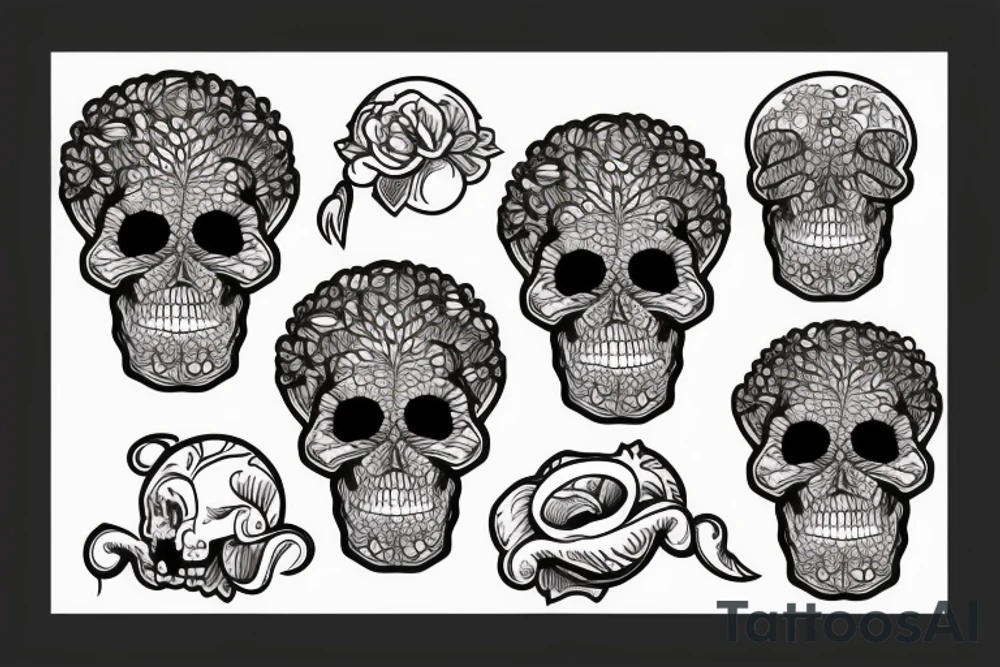 afro comb inside a skull tattoo idea