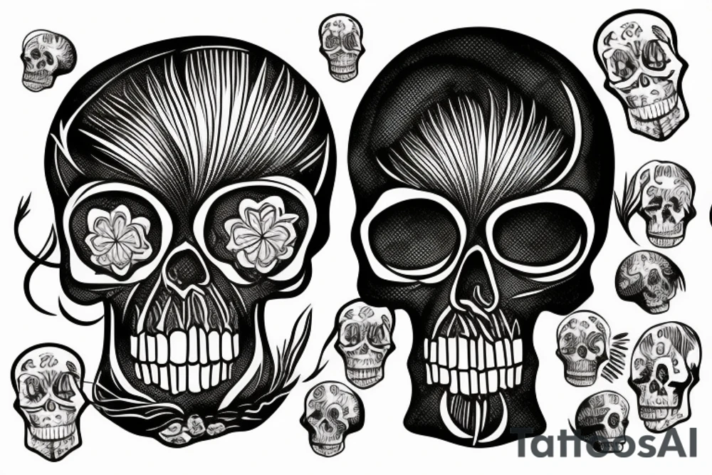 afro comb inside a skull tattoo idea