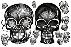 afro comb inside a skull tattoo idea