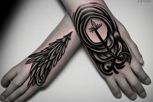 Pretty witch hand holding a lighted match. There is a wicca snake around the wrist tattoo idea