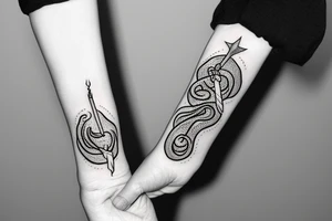 Pretty witch hand holding a lighted match. There is a wicca snake around the wrist tattoo idea