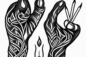 Pretty witch hand holding a lighted match. There is a wicca snake around the wrist tattoo idea