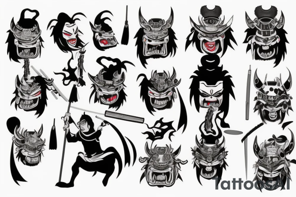japanese samurai blood oni tattoo idea