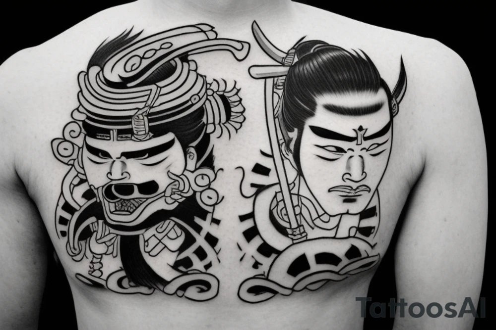 japanese samurai  oni neck tattoo idea