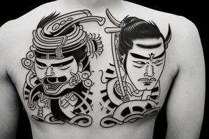 japanese samurai  oni neck tattoo idea